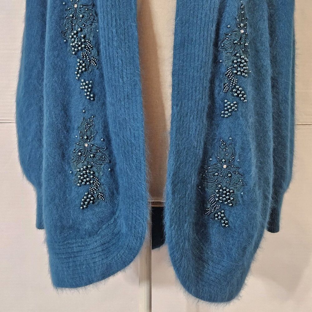 Jamie Teal Blue Angora Open-Front‎ Long-sleeve Cardigan/Sweater Medium - Picture 15 of 16